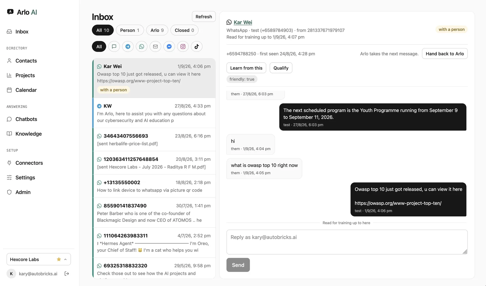 The Arlo AI interface
